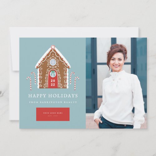 Corporate Gingerbread Cottage Realty Photo Holiday Card