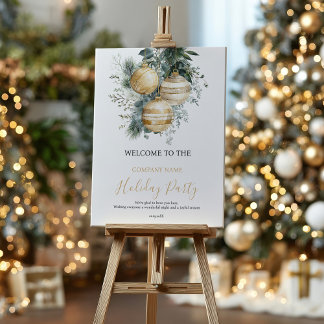 Corporate Gold Baubles Greenery Christmas Welcome Foam Board