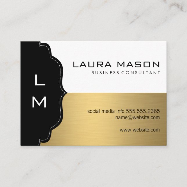 Corporate Gold Black with Monogram Business Card (Front)