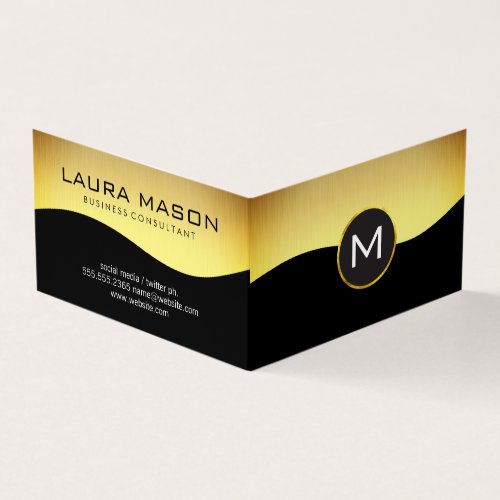 Corporate Gold Black with Monogram Business Card