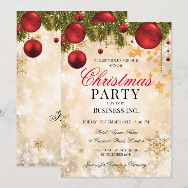 Corporate Gold Christmas Holiday Party Invitation (Front/Back)