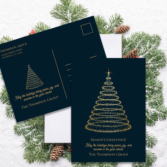 Corporate Gold Christmas Tree Business Greeting Holiday Postcard (Corporate Gold Christmas Tree Business Greeting Holiday Postcard)