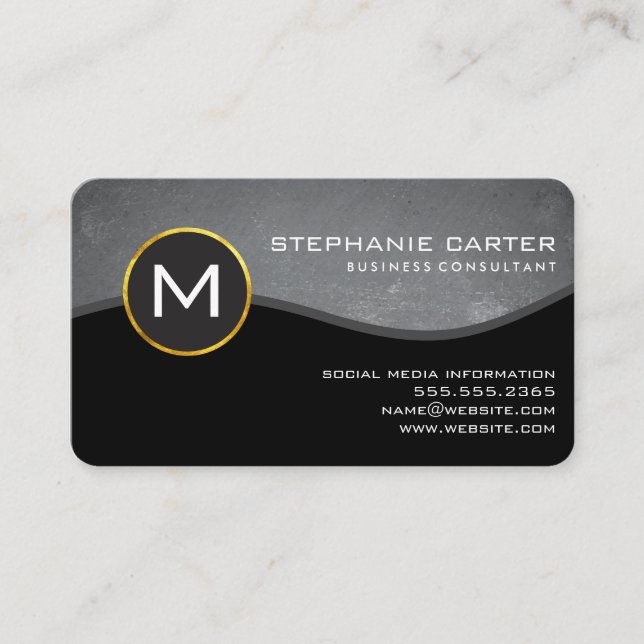 Corporate Gold Trim Monogram and Slate Business Card (Front)