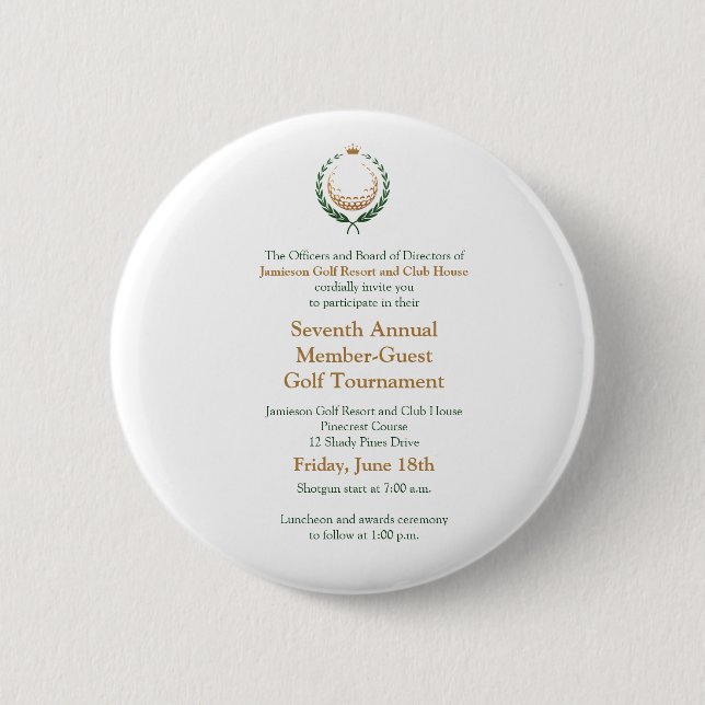 Corporate Golf Tournament Invitation Button (Front)