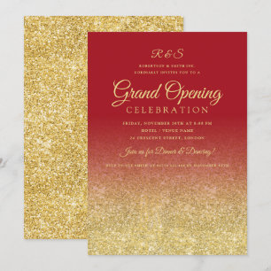 Corporate Grand Opening Gold Glam Glitter Red Invitation