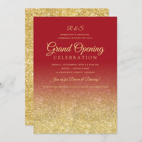 Corporate Grand Opening Gold Glam Glitter Red  Invitation