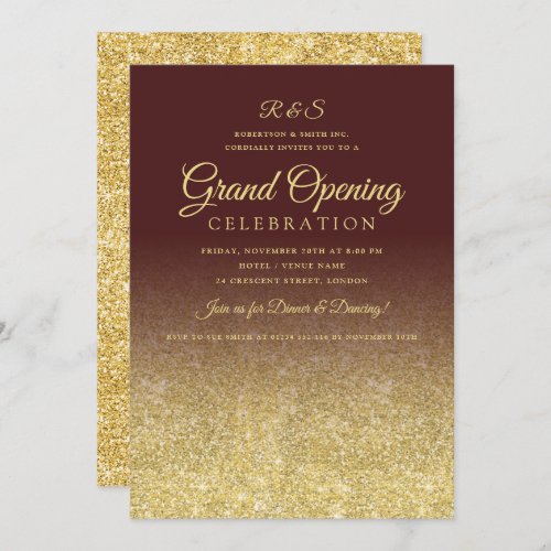 Corporate Grand Opening Gold Glitter Burgundy  Invitation