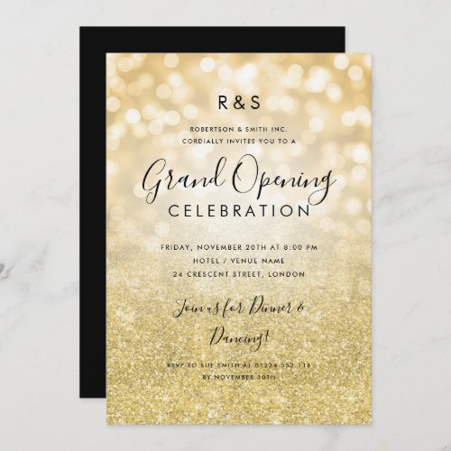 Corporate Grand Opening Gold Glitter  Lights Invitation