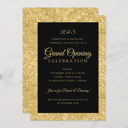 Corporate Grand Opening Gold Glitter Monogram  Invitation