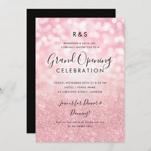Corporate Grand Opening Rose Gold Glitter  Lights Invitation