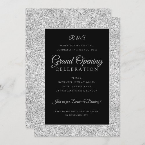 Corporate Grand Opening Silver Glitter Invitation