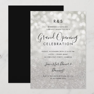 Corporate Grand Opening Silver Glitter & Lights  Invitation