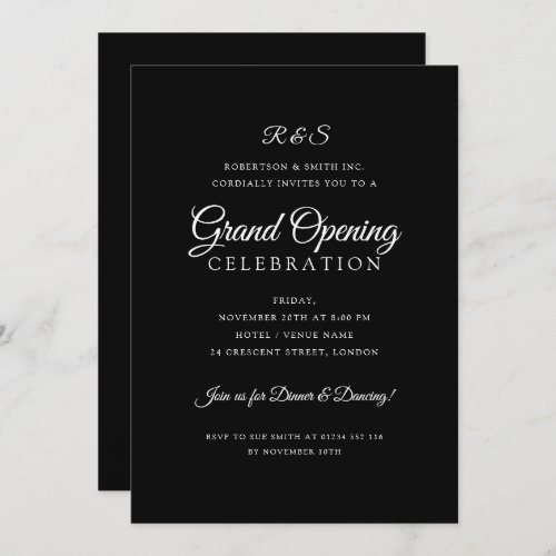 Corporate Grand Opening Simple Monogram Black Invitation