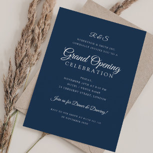 Corporate Grand Opening Simple Monogram Navy Invitation