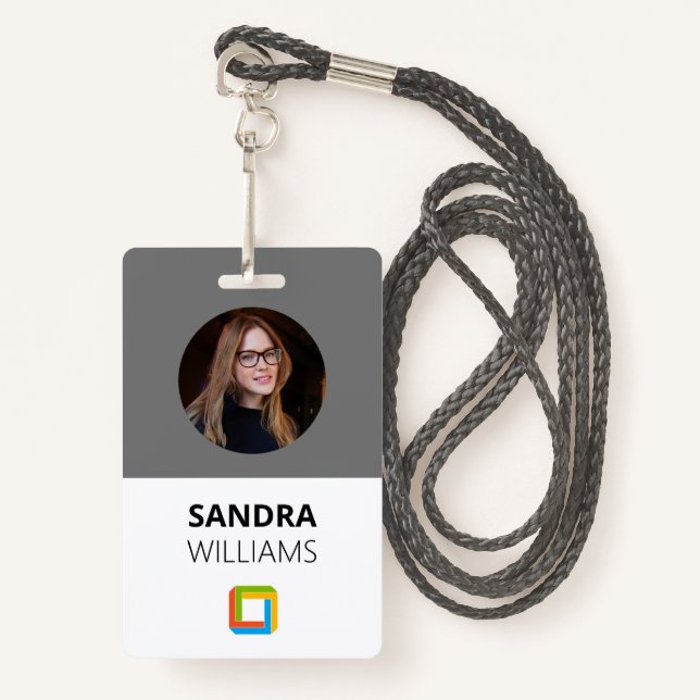 Corporate Gray Custom Employee ID Badge (Front with Lanyard)