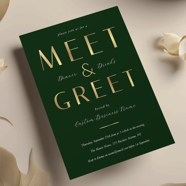 Corporate Green & Gold Business Meet and Greet Invitation (Creator Uploaded)