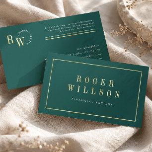 Corporate Green & Gold Finance Banker Legal Firm Foil Business Cards
