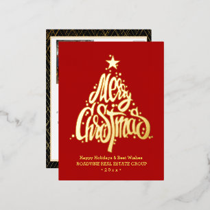 Corporate Greeting Elegant Gold Script Business Foil Holiday Postcard