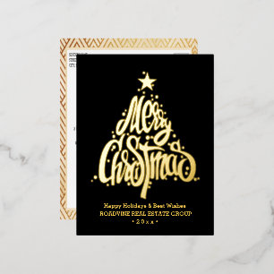 Corporate Greeting Elegant Gold Script Business Foil Holiday Postcard