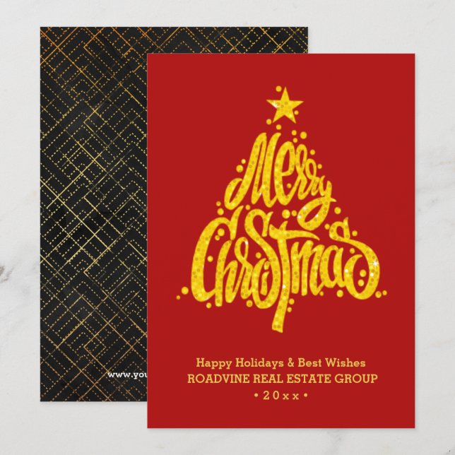 Corporate Greeting Elegant Gold Script Business Holiday Card (Front/Back)