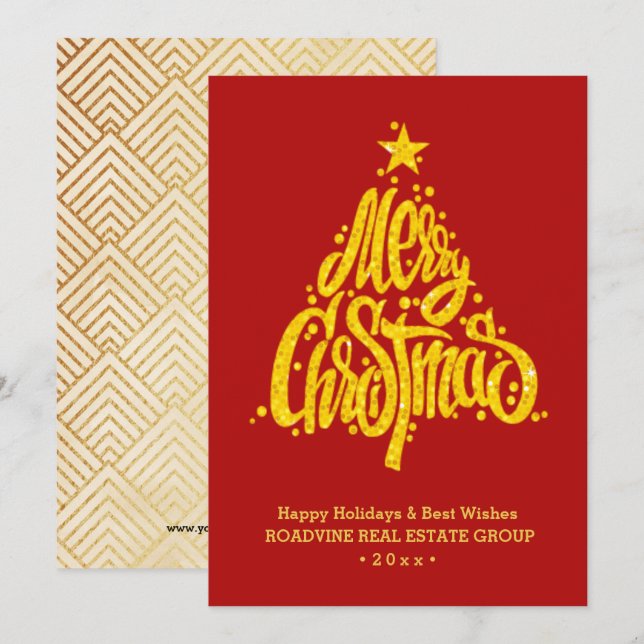 Corporate Greeting Elegant Gold Script Business  Holiday Card (Front/Back)