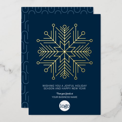 Corporate Greeting _ Snowflake with Navy Blue Gold Foil Holiday Card
