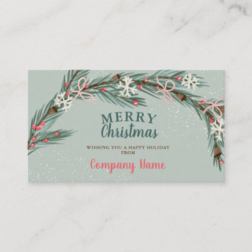 Corporate greetings Christmas green wreath snow Business Card