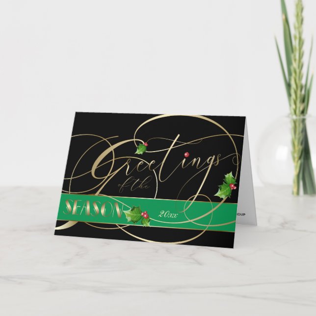 Corporate Greetings of the Season Gold Calligraphy Card (Front)