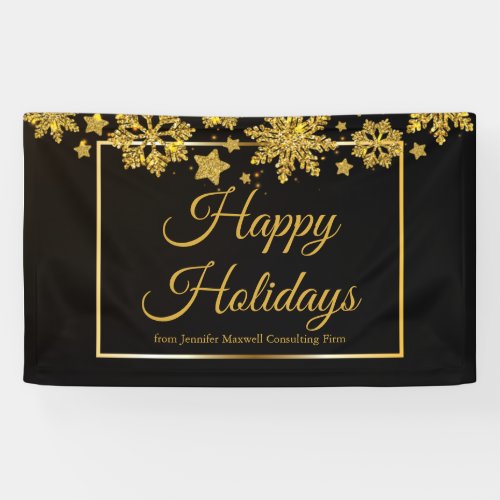Corporate Happy Holidays Chic Black Gold Party Banner