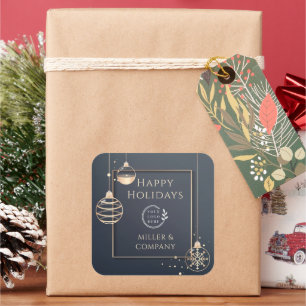 Corporate Happy Holidays Logo Rose Gold Square Sticker