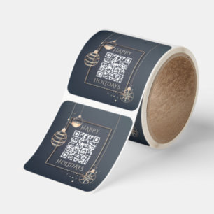 Corporate Happy Holidays QR Code Rose Gold Square Sticker