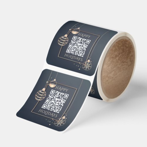 Corporate Happy Holidays QR Code Rose Gold Square Sticker