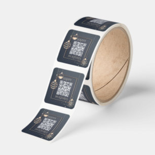 Corporate Happy Holidays QR Code Rose Gold Square Sticker