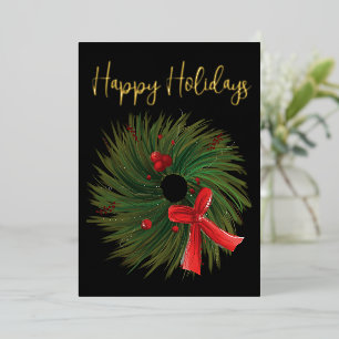Corporate Happy Holidays Watercolor Wreath Gold Foil Holiday Card