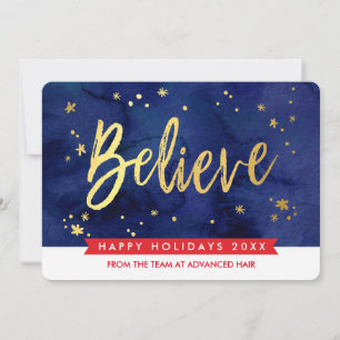 CORPORATE HOLIDAY believe script navy red gold