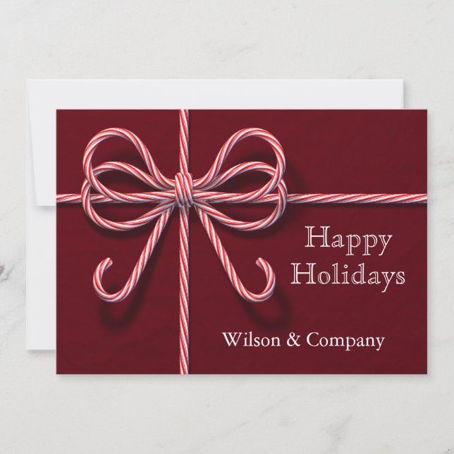 Corporate Holiday Card with Candy Cane Bow (Front)