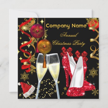 Corporate Holiday Christmas Party Champagne Heels Invitation