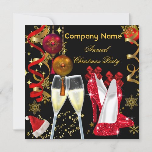Corporate Holiday Christmas Party Champagne Heels Personalized Invitations