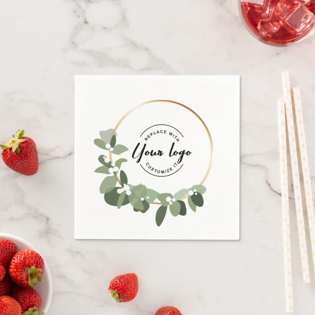 Corporate Holiday Green Wreath Custom Logo Napkins (Insitu)
