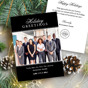 Corporate Holiday Greetings Black White Logo Photo Card