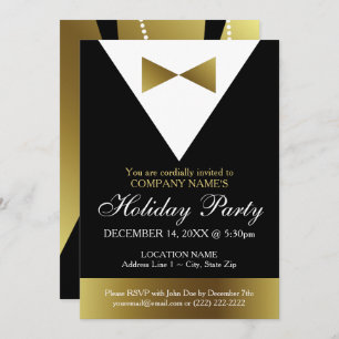 Corporate Holiday Party Black and Gold Tuxedo Invitation