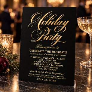 Corporate Holiday Party Black Script Gold Foil Invitation
