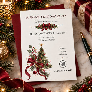 Corporate Holiday Party Burgundy Christmas Tree Invitation