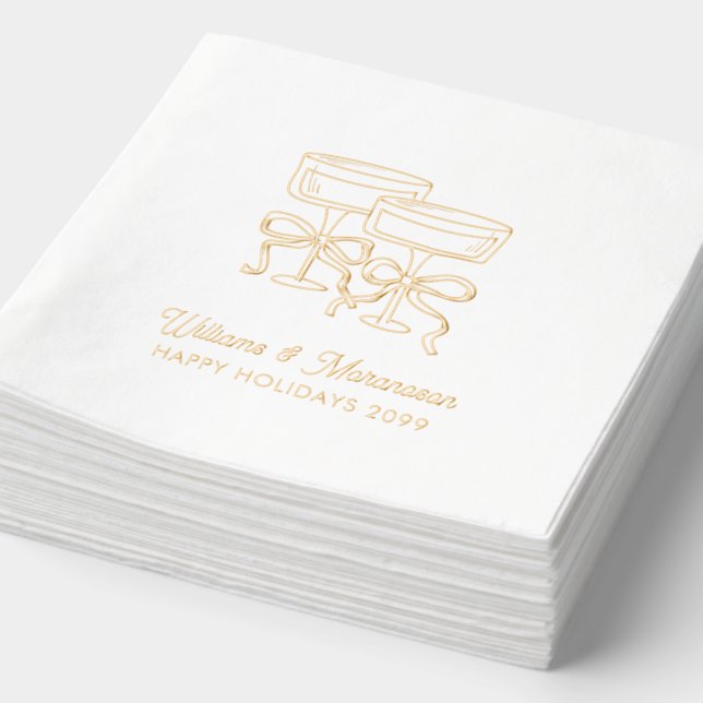 Corporate Holiday Party Cute Gold Cocktail Napkins (Detail)