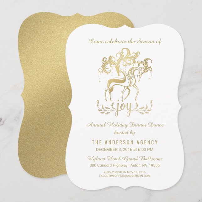 Corporate Holiday Party Elegant Gold Reindeer Invitation (Front/Back)