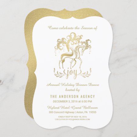 Corporate Holiday Party Elegant Gold Reindeer Invitation