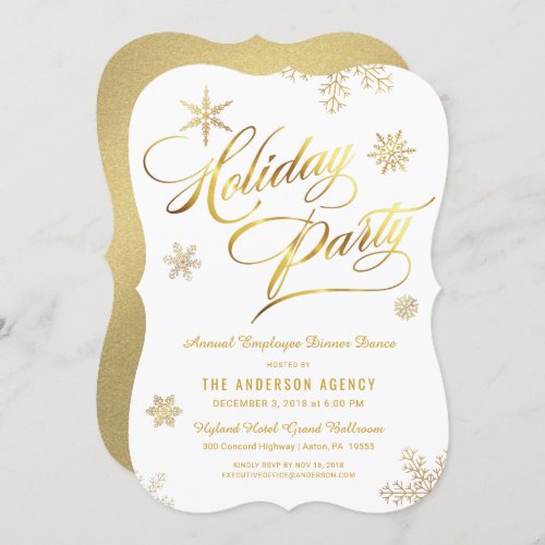 Corporate Holiday Party Elegant Gold Script Invitation