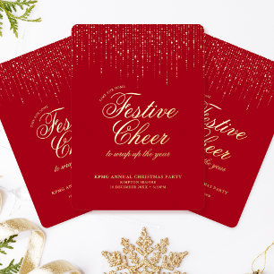 Corporate Holiday Party Festive Cheer Red Gold Foil Invitation