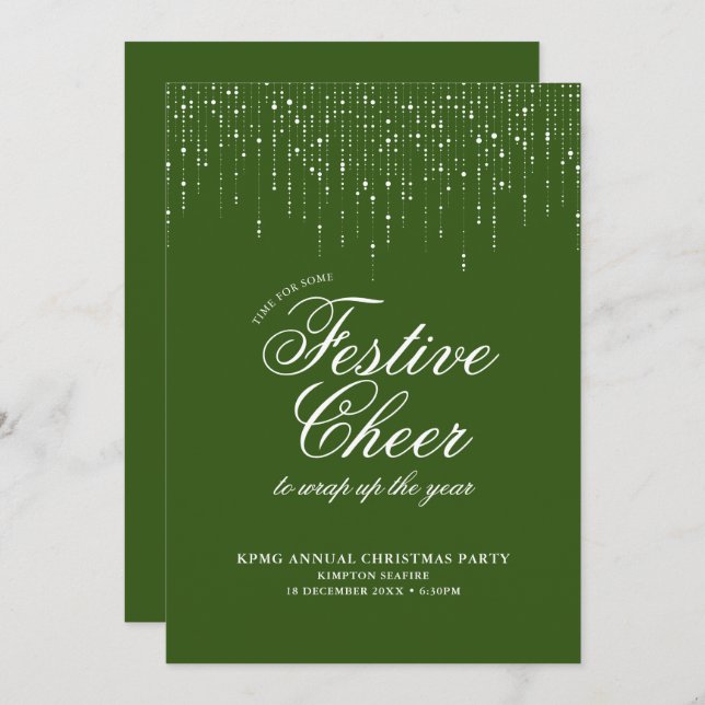 Corporate Holiday Party  Green White Festive Cheer Invitation (Front/Back)