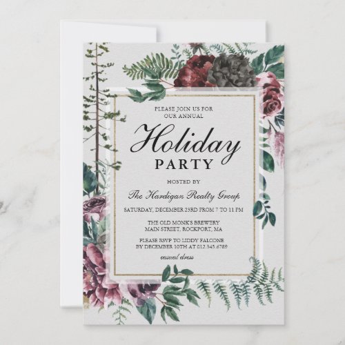 Corporate Holiday Party Rustic Floral Botanical Invitation